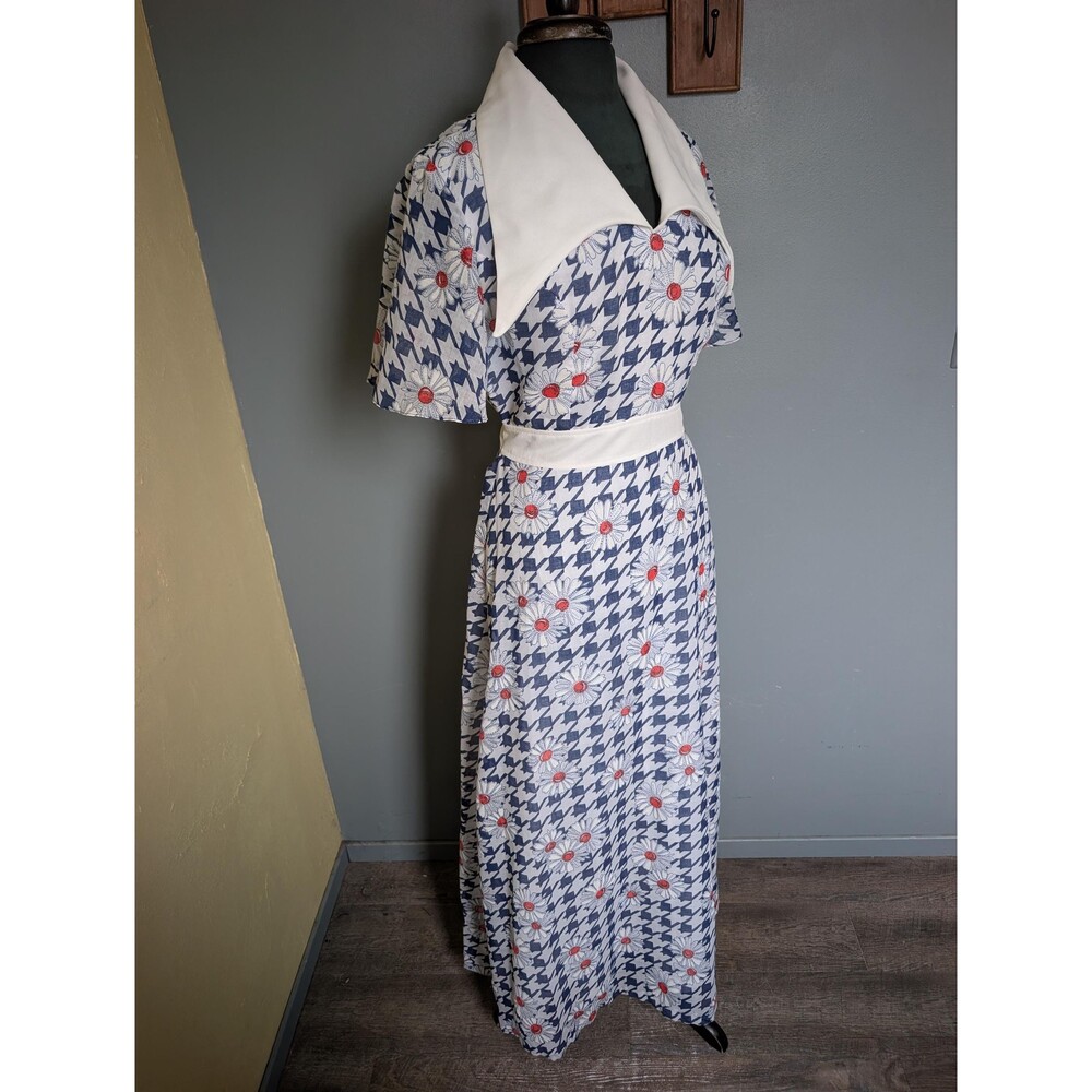 Vintage 70s Maxi Dress; Red, White,  Blue Lightweight Dress